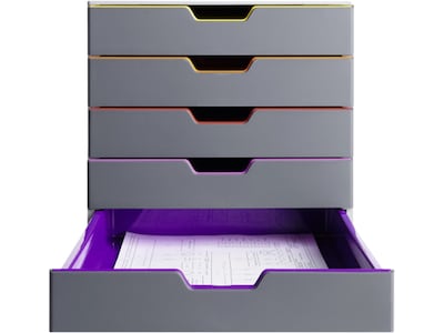 Durable VARICOLOR 5-Compartment Stackable Plastic Drawer Box, Gray (760527)