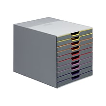 Durable VARICOLOR 10-Compartment Stackable Plastic Drawer Box, Gray (761027)