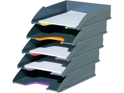 Durable VARICOLOR 5-Compartment Stackable Plastic Letter Tray Set, Anthracite Gray (770557)