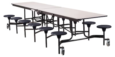 NPS Stool Unit Series, 12 Rectangular Cafeteria Table w/ 12 Stools; Grey Nebula Top/Black Stools (MTS12MDPEPCGY10)