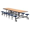 NPS Stool Unit Series, 12 Rectangular Cafeteria Table w/ 12 Stools; Banister Oak Top/Blue Stools (MTS12MDPEPCOK04)