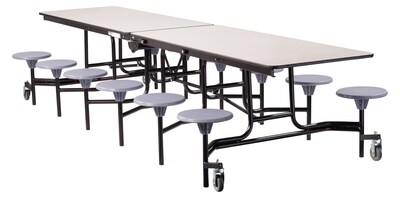 NPS Stool Unit Series, 12 Rectangular Cafeteria Table w/ 12 Stools; Grey Nebula Top/Grey Stools (MT