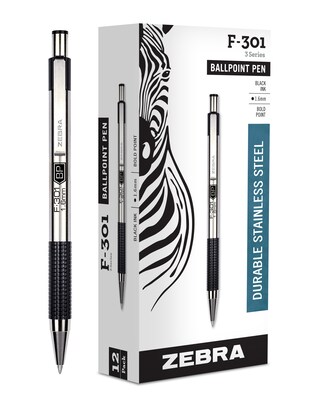 Zebra Pen F-301 Retractable Ballpoint Pens, Extra Bold, Black, Dozen (ZEB 27310)