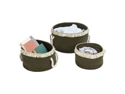 Honey-Can-Do Nesting Baskets with Fringe, Olive Green, 3/Set (STO-09612)