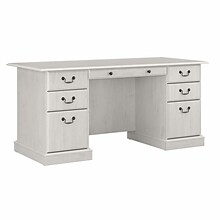 Bush Furniture Saratoga 66W Executive Desk with Drawers, Linen White Oak (EX45766-03K)