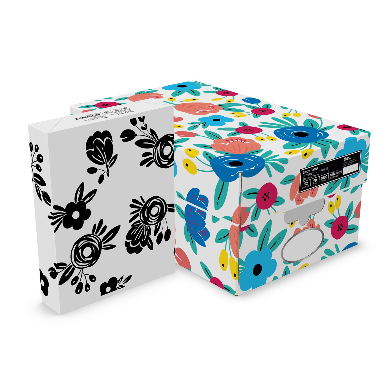 Quill Brand® 8.5 x 11 Copy Paper, Cheery Floral Packaging, 20 lb, 92 Bright, 500 Sheets/Ream, 8 Reams/Carton (ART8RM22)