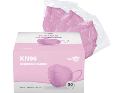 WeCare Disposable KN95 Face Mask, Adult, Pink, 20/Pack (WCKN109)