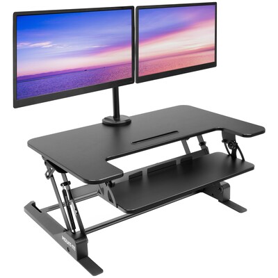 Mount-It! 36"W Manual Adjustable Standing Desk Converter with Dual Monitor Mount, Black (MI-7934)
