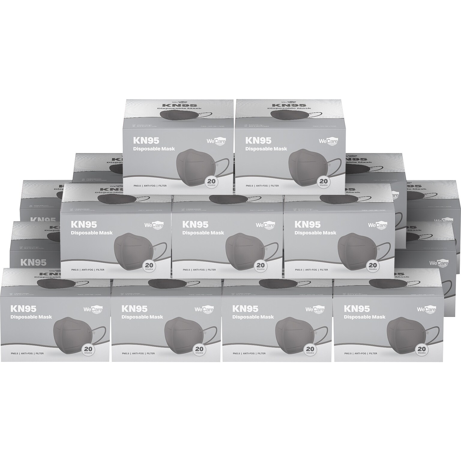WeCare Disposable KN95 Face Mask, Adult, Dark Gray, 20 Masks/Box, 50 Boxes/Pack (TBN203231)