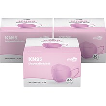 WeCare Disposable KN95 Face Mask, Adult, Pink, 20 Masks/Box, 3 Boxes/Pack (TBN203229)