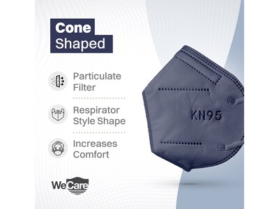 WeCare Disposable KN95 Face Mask, Adult, Navy, 20 Masks/Box, 3 Boxes/Pack (TBN203228)