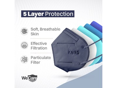 WeCare Disposable KN95 Face Mask, Adult, Navy, 20 Masks/Box, 3 Boxes/Pack (TBN203228)