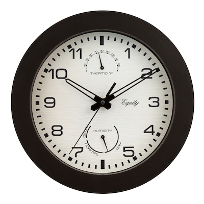 Equity by La Crosse 10 Inch IN/OUT Brown Wall Clock with Thermometer and Hygrometer (29005)