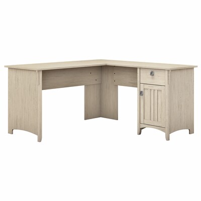 Bush Furniture Salinas 60W L Shaped Desk with Storage, Antique White (SAD160AW-03)