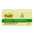 Post-it Greener Recycled Notes, 3 x 3, Canary Collection, 100 Sheet/Pad, 12 Pads/Pack (654-RP-YW)