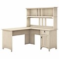 Bush Furniture Salinas 60W L Shaped Desk with Hutch, Antique White (SAL004AW)
