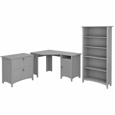 Bush Furniture Salinas 55W Corner Desk with Lateral File Cabinet and 5 Shelf Bookcase, Cape Cod Gra