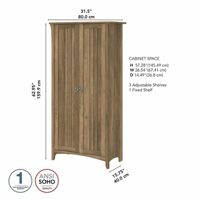 Bush Furniture Salinas 62.95" Tall Storage Cabinet with 4 Shelves, Reclaimed Pine (SAS332RCP-03)