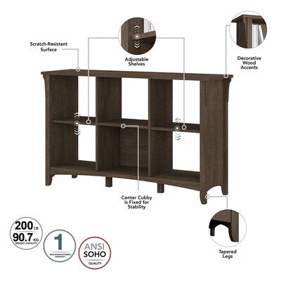 Bush Furniture Salinas 29.96" 6-Shelf Cube Organizer with Adjustable Shelves, Ash Brown Laminate (SAB148ABR-03)