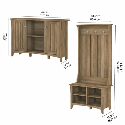 Bush Furniture Salinas 68.11" Storage Set with Hall Tree, Shoe Bench, Accent Cabinet, 5 Shelves, Reclaimed Pine (SAL008RCP)
