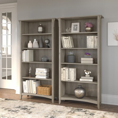 Bush Furniture Salinas 5-Shelf 63"H Tall Bookcase, Driftwood Gray, 2/Set (SAL036DG)