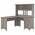 Bush Furniture Salinas 60W L Shaped Desk with Hutch, Driftwood Gray (SAL004DG)