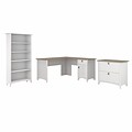 Bush Furniture Salinas 60W L Shaped Desk with Lateral File Cabinet and 5 Shelf Bookcase, Shiplap Gr