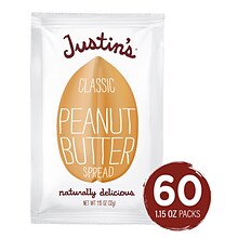 Justin Classic Squeeze Pack Peanut Butter, 1.15 oz., 60/Pack (307-00183)
