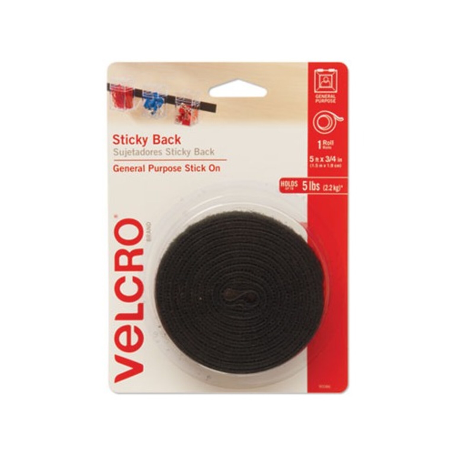 VELCRO® Closure Easy To Use Dispenser Pack, Black (90086)