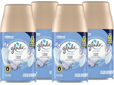 Glade Air Freshener Automatic Spray Refill, Clean Linen Scent, 6.2 Oz., 4/Pack (333368)