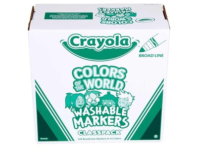 Crayola Colors of the World Washable Marker, Broad Line, Assorted Colors, 24/Pack, 10 Packs/Carton (588228)