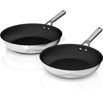 Ninja Foodi Cookware Skillet Stainless-Steel 10.25", 12: Fry Pan Set, Silver (C62200)