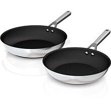 Ninja Foodi Cookware Skillet Stainless-Steel 10.25, 12: Fry Pan Set, Silver (C62200)