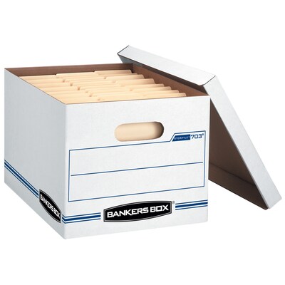 Bankers Box Easylift Corrugated File Storage Boxes, Lift-Off Lid, Letter/Letter Size, White/Blue, 12/Ct (0006301)