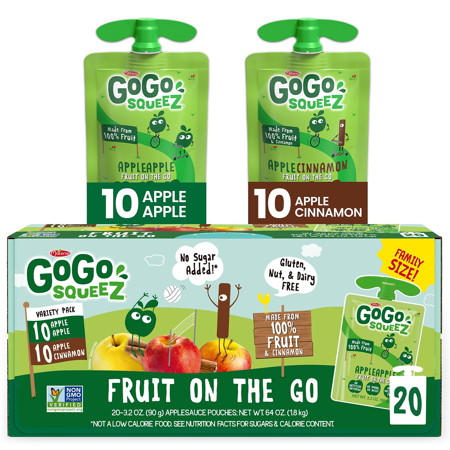 GoGo squeeZ Variety Applesauce, 3.2 oz., 20/Box (MNA04331)