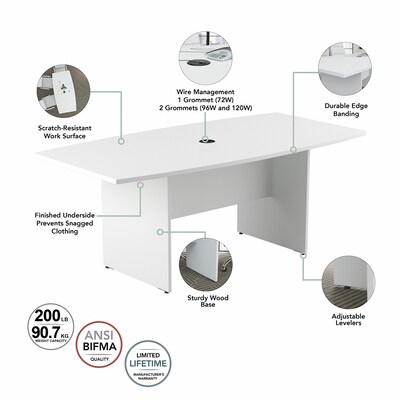 Bush Business Furniture 96W x 42D Boat Shaped Conference Table with Wood Base, White (99TB9642WHK)