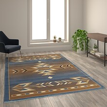 Flash Furniture Lodi Collection Olefin/Jute 108 x 72 Rectangular Machine Made Rug, Blue (OKRRG1113