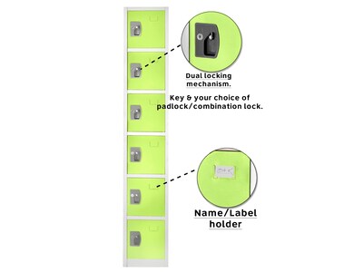 AdirOffice 72'' 6-Tier Key Lock Green Steel Storage Locker, 4/Pack (629-206-GRN-4PK)