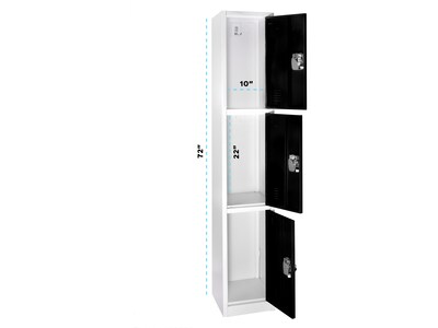 AdirOffice 72'' 3-Tier Key Lock Black Steel Storage Locker, 4/Pack (629-203-BLK-4PK)