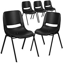 Flash Furniture HERCULES Series Plastic Kids Shell Stack Chair, Black, 5 Pack (5RUT12PDRBK)