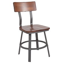 Flash Furniture Flint Series Industrial Metal/Wood Restaurant Dining Chair, Gray/Rustic Walnut (XUDG