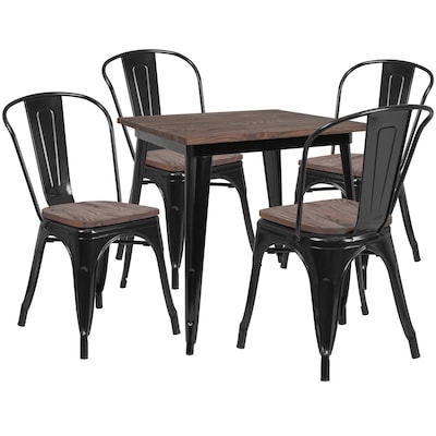 Flash Furniture Metal/Wood Restaurant Dining Table Set, 30.5H, Black (CHWDTBCH18)
