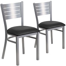 Flash Furniture Hercules Traditional Vinyl & Metal Slat Back Restaurant Dining Chair, Silver/Black,