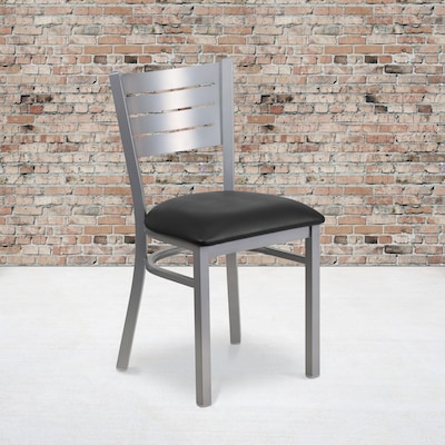 Flash Furniture Hercules Traditional Vinyl & Metal Slat Back Restaurant Dining Chair, Silver/Black,