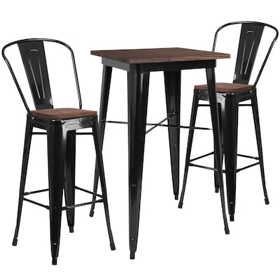 Flash Furniture Metal/Wood Restaurant Bar Table Set, 42H, Black (CHWDTBCH16)