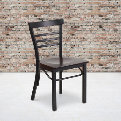 Flash Furniture HERCULES Series Traditional Metal/Wood Restaurant Dining Chair, Black/Walnut Wood, 2