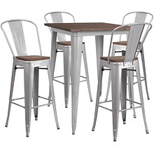 Flash Furniture Metal/Wood Restaurant Bar Table Set, 42H, Silver (CHWDTBCH5)