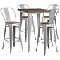 Flash Furniture Metal/Wood Restaurant Bar Table Set, 42"H, Silver (CHWDTBCH5)