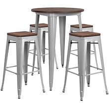 Flash Furniture Metal/Wood Restaurant Bar Table Set, 42H, Silver (CHWDTBCH12)