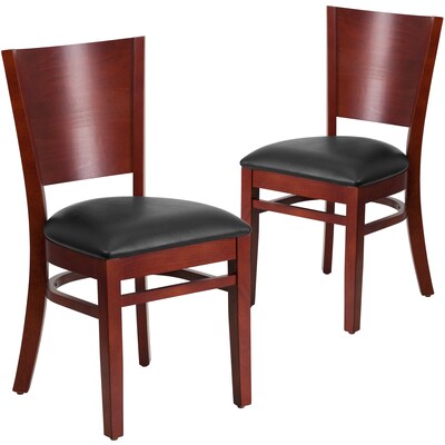 Flash Furniture Lacey Series Traditional Vinyl & Wood Solid Back Restaurant Chair, Mahogany/Black, 2